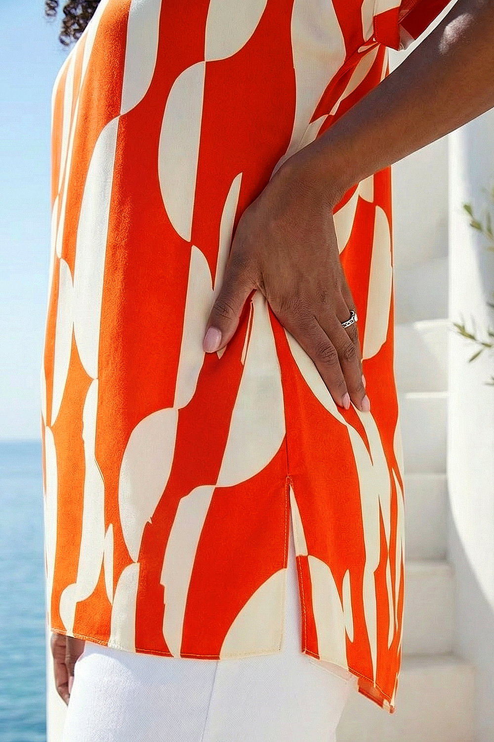 Orange Geometric Print Woven Top, Image 5 of 4