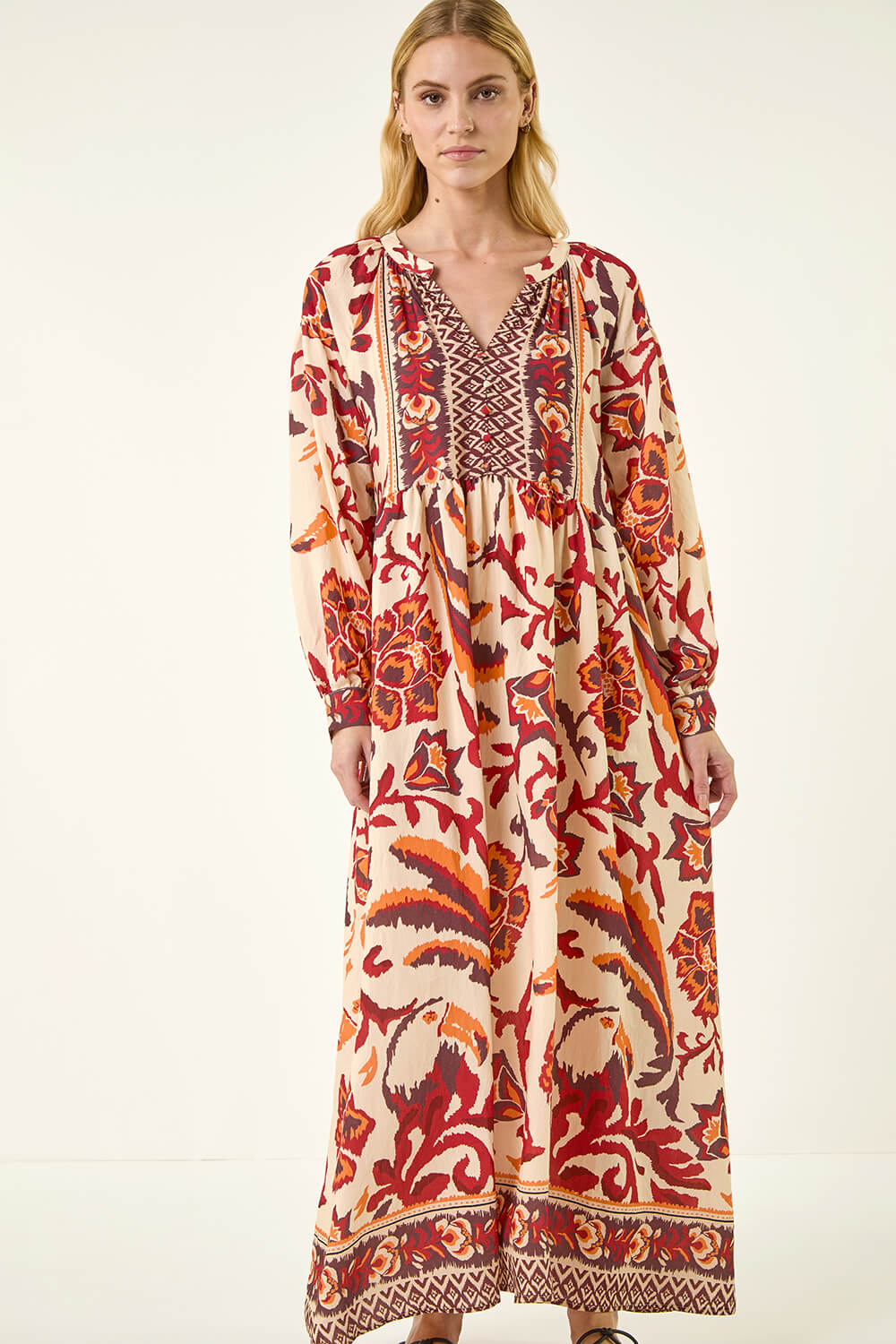 Stone Floral Border Print Maxi Dress , Image 5 of 5