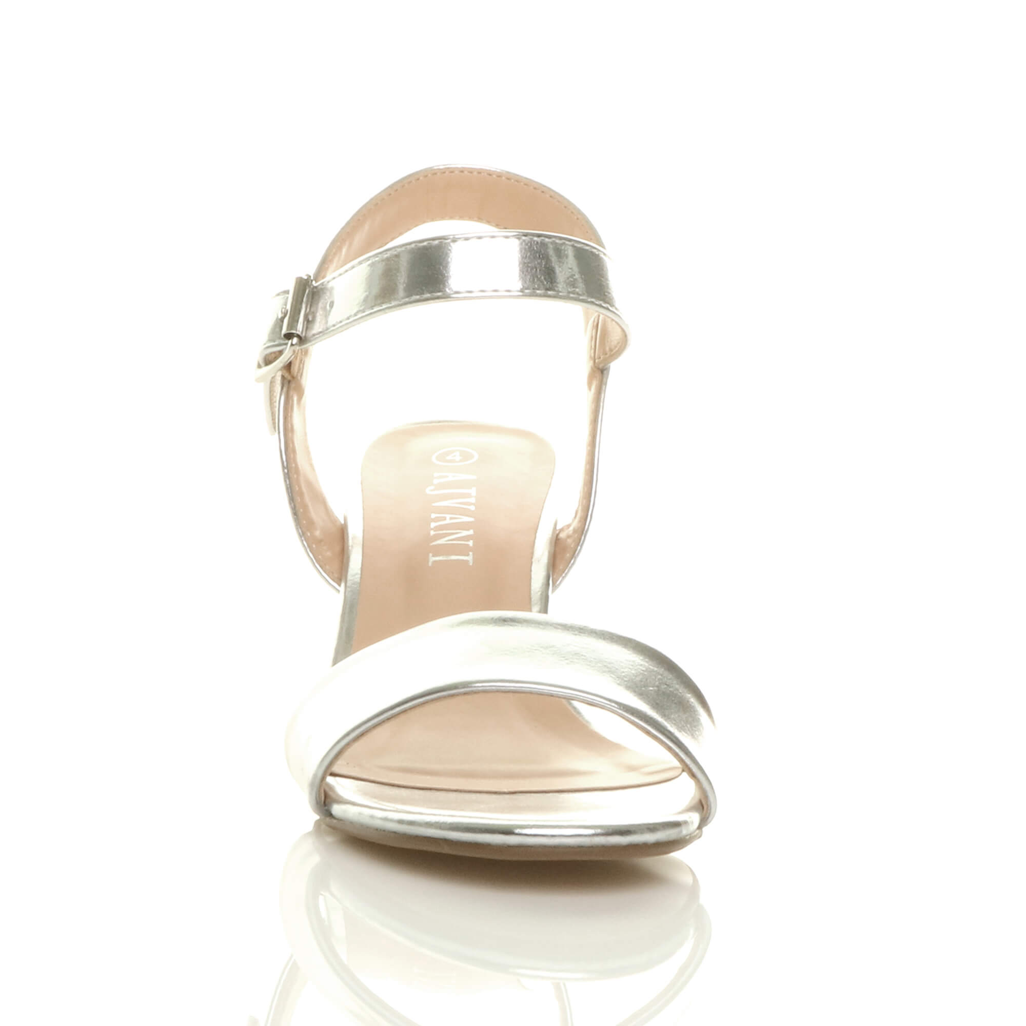 Silver AJVANI Silver Mid Block Heel Strappy Sandals, Image 6 of 6