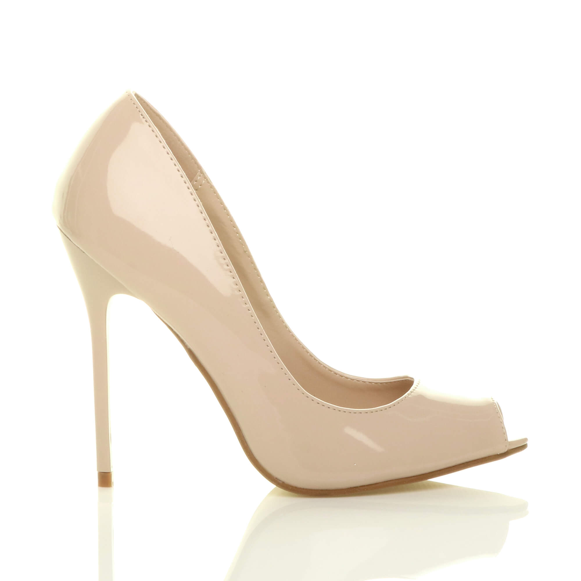 Natural High Heel Peep Toe Patent Court Shoes, Image 2 of 8
