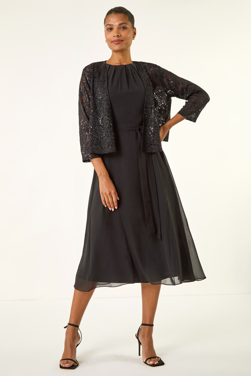 Black Glitter Sequin Lace Top, Image 4 of 5