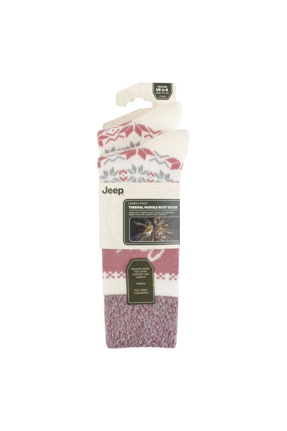 Cream 2 Pairs Soft Thermal Fairisle Pattern Socks, Image 2 of 4