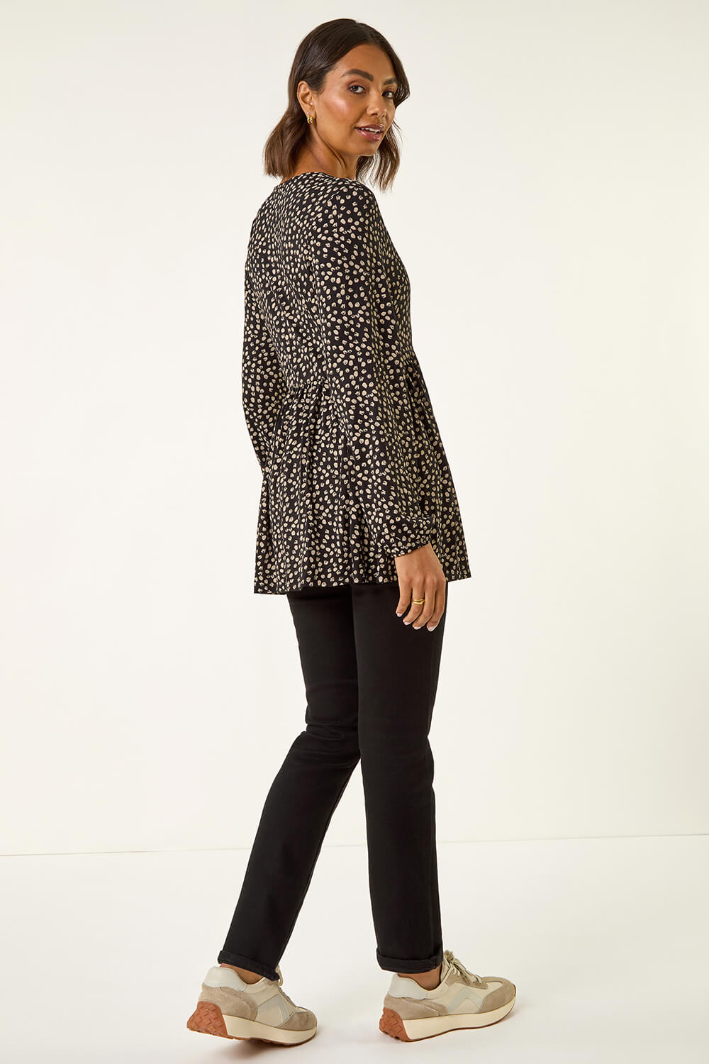 Black Printed Snit Jersey Top, Image 4 of 6