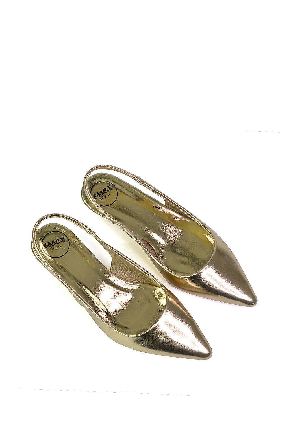 Gold XY LONDON Gold 'Avalone' Pointed Toe Sling Back Kitten Heel Sandals, Image 4 of 5