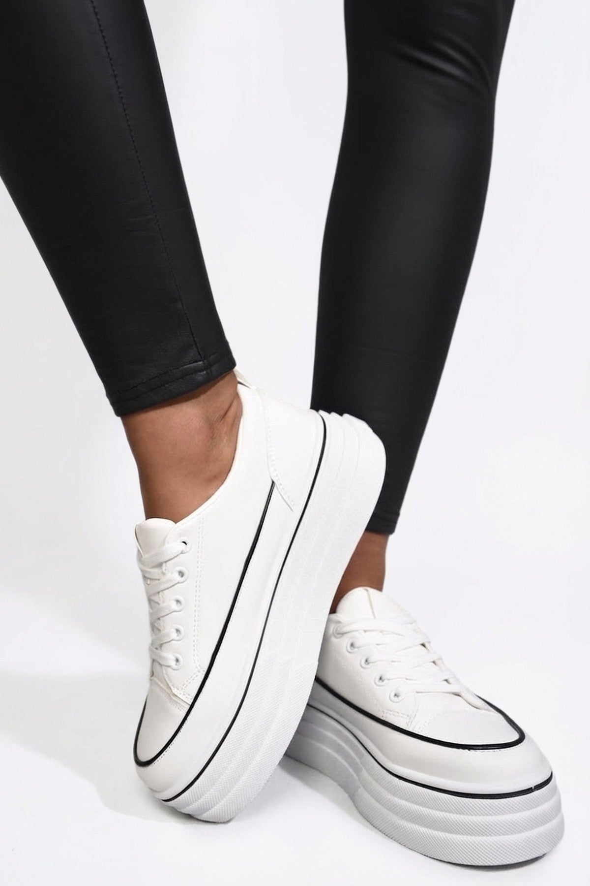 White iKrush White Breanna Platform Wedge Lace Up Trainers, Image 6 of 8