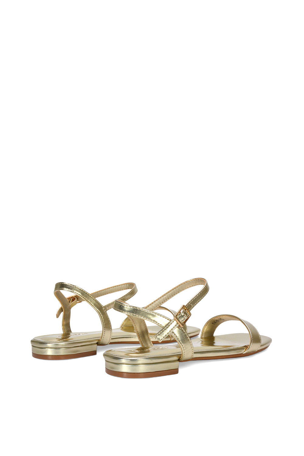 Gold XY LONDON Gold 'Hallie' Open Toe Flat Strappy Sandals With Ankle Strap, Image 3 of 6