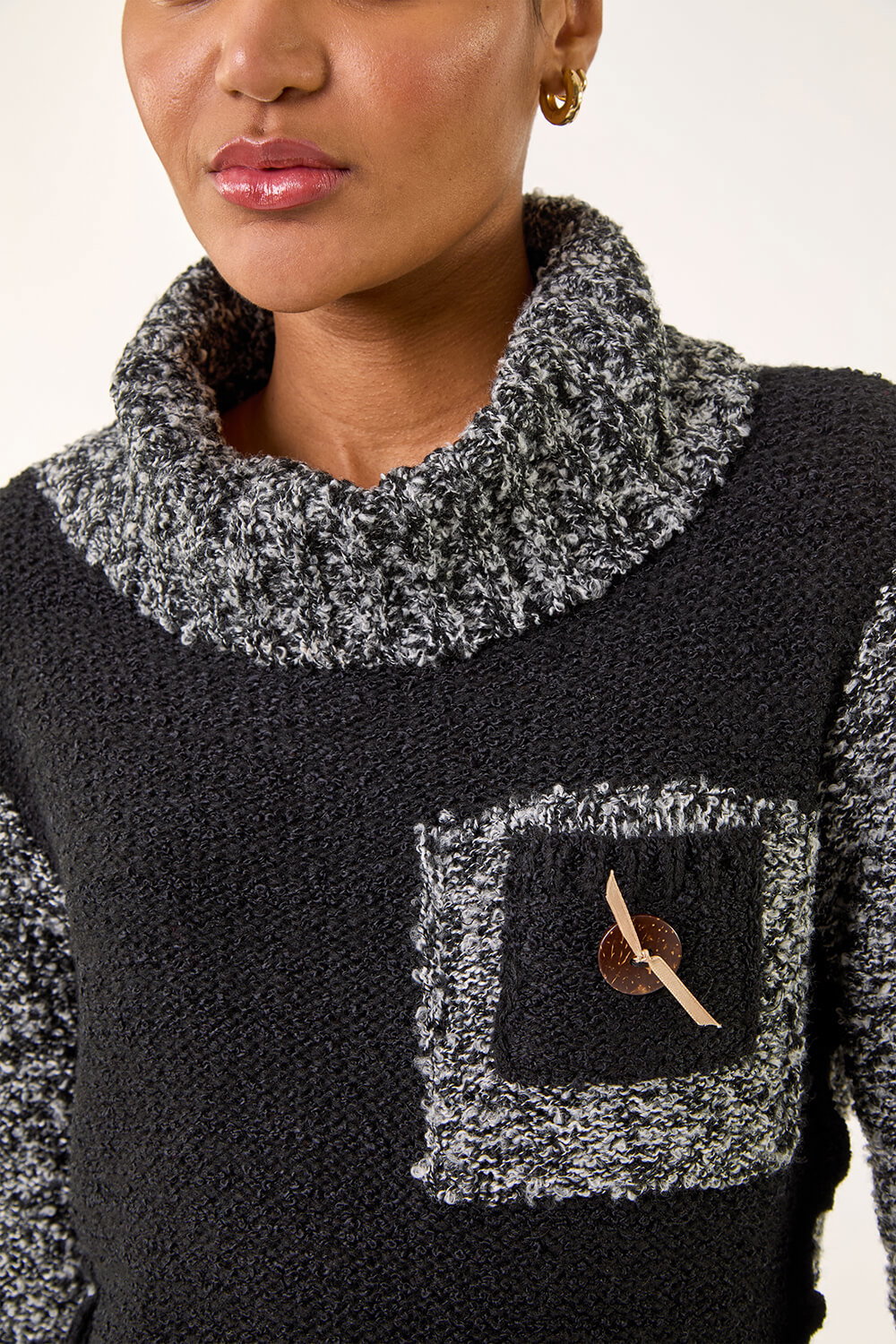 Black Textured Pocket Knit Jumper, Image 6 of 5