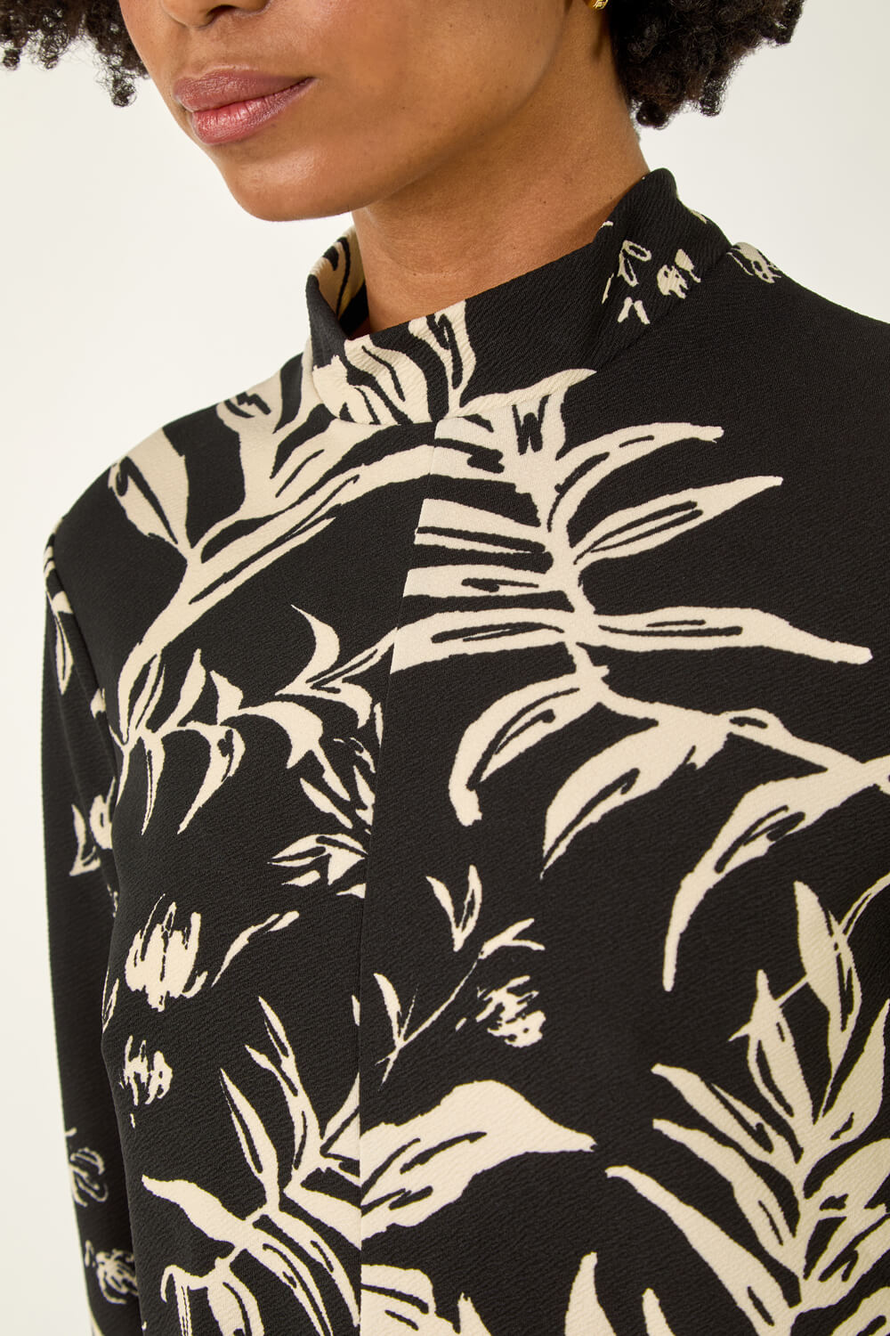 Black Floral High Neck Swing Top, Image 6 of 5