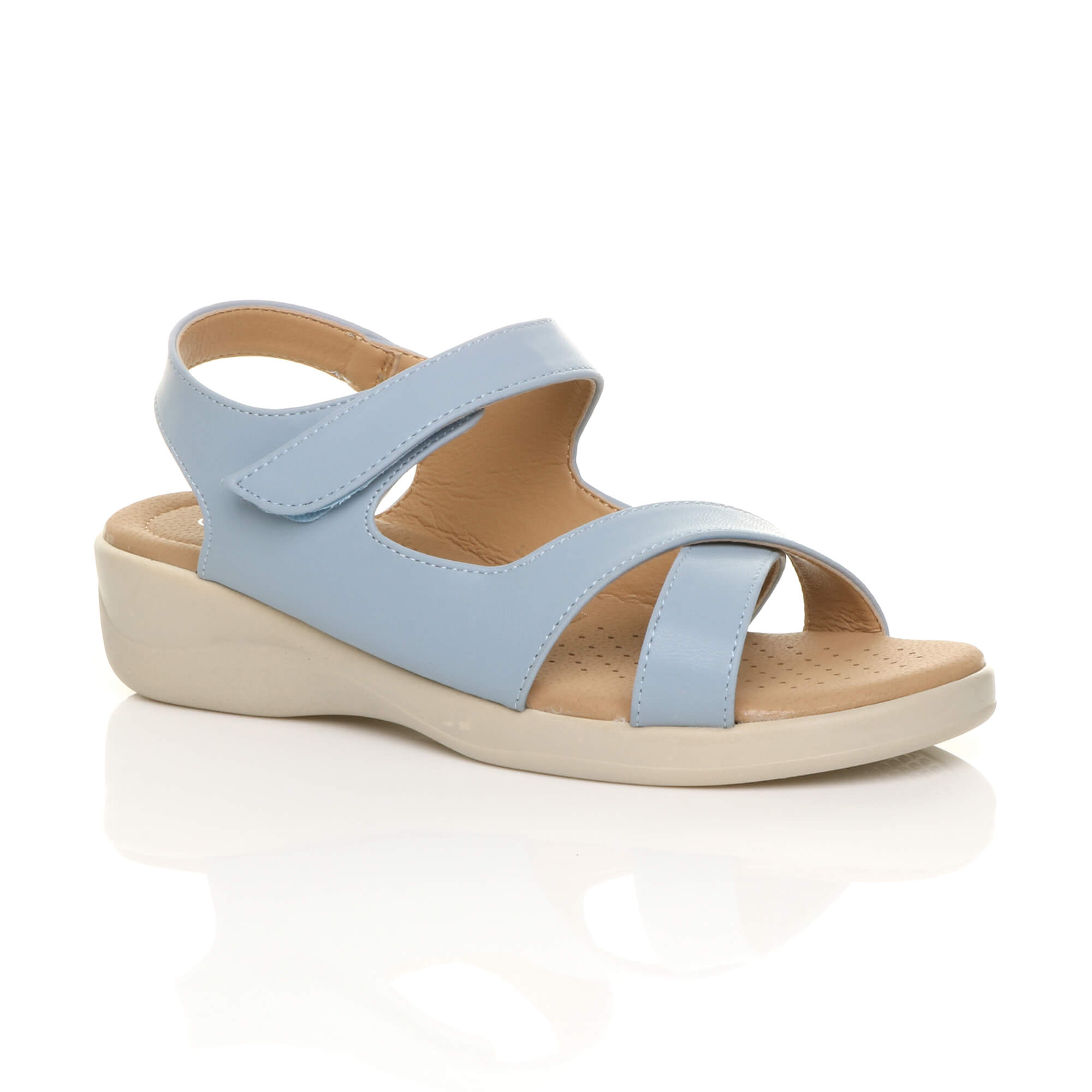 Purple Low Wedge Heel Strappy Comfort Touch Close Sandals