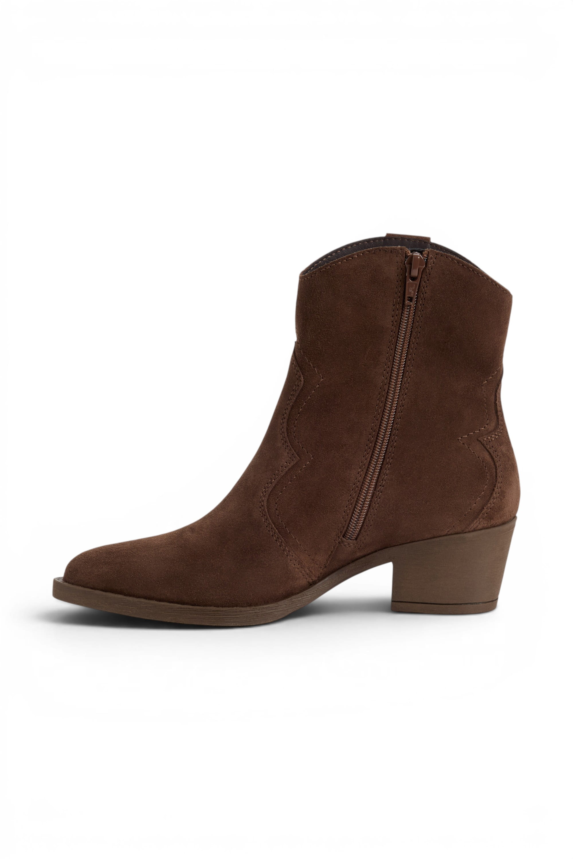 Brown Suede Leather Cowboy Western Ankle Boots, Image 4 of 8