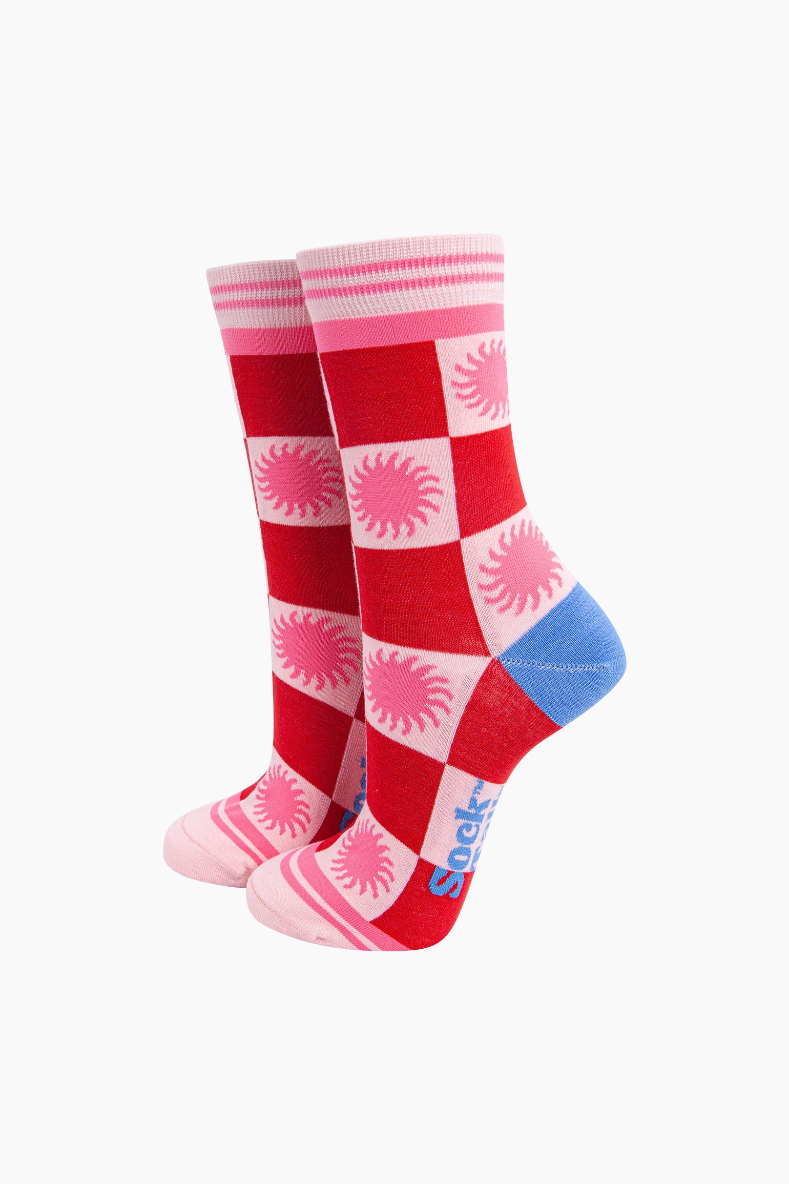 Red Sun Checkerboard Bamboo Socks in Red/Pink, Image 1 of 4