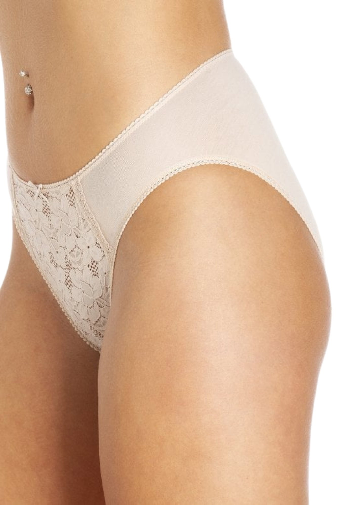 Beige Camille Lingerie Beige 3 Pack Lace Front HI-Leg Briefs, Image 1 of 3