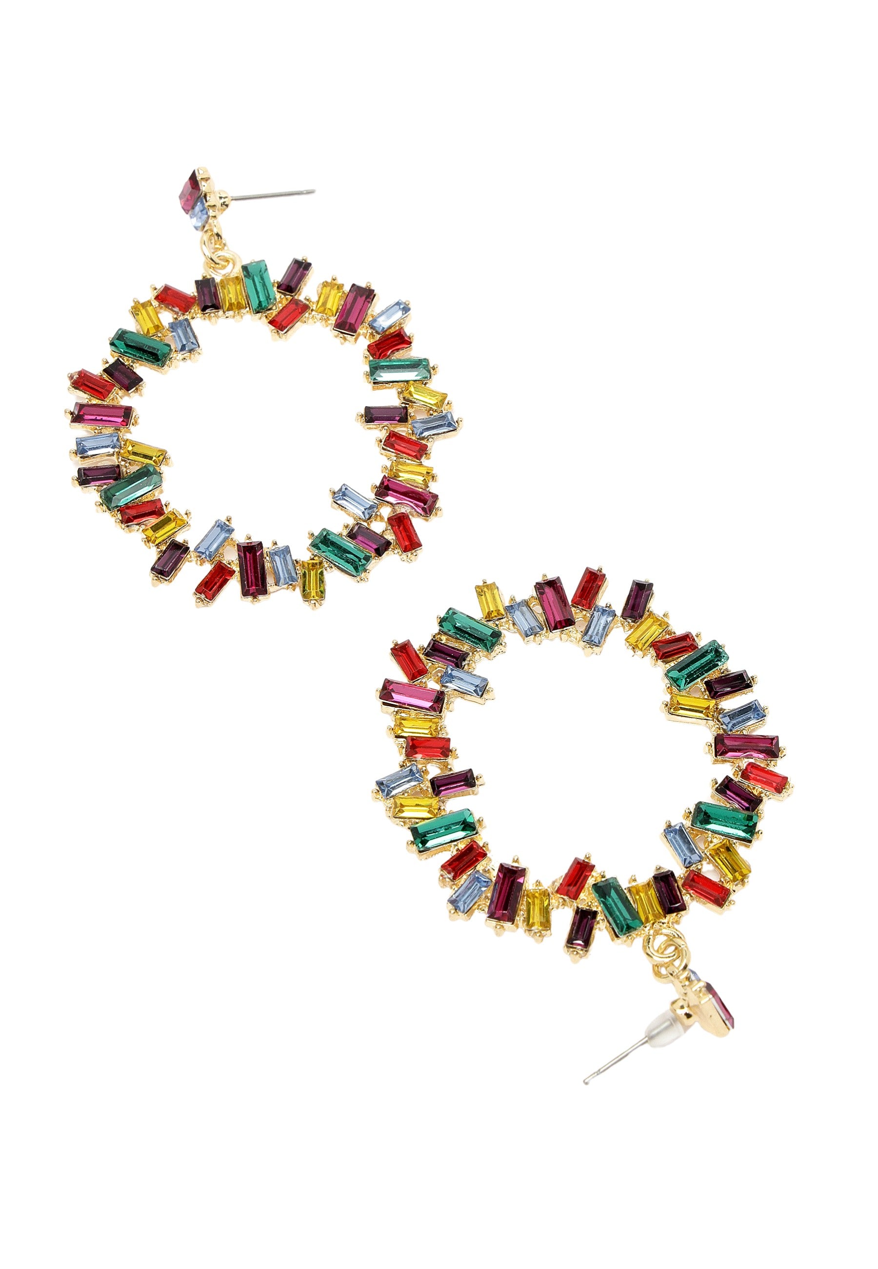 Multi Multi-Colored Round Circle Crystal Drop Earrings, Image 3 of 5