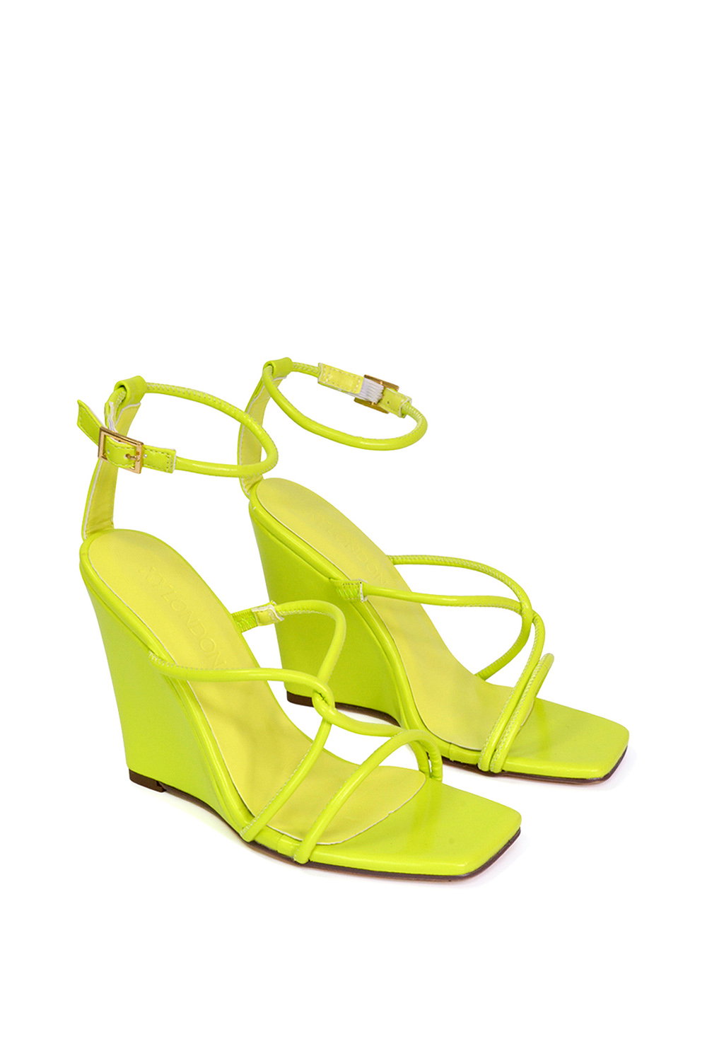 Green 'Danica' Ankle Strap Square Toe Wedge Heel Sandals, Image 4 of 5