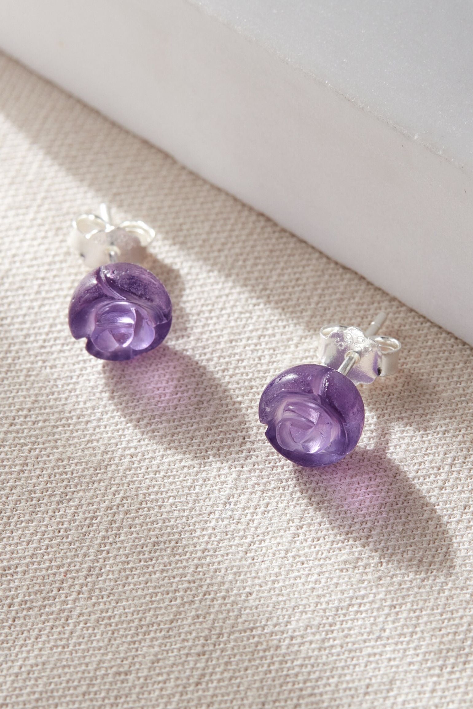 Purple Sterling Silver Amethyst Rose Studs, Image 1 of 3