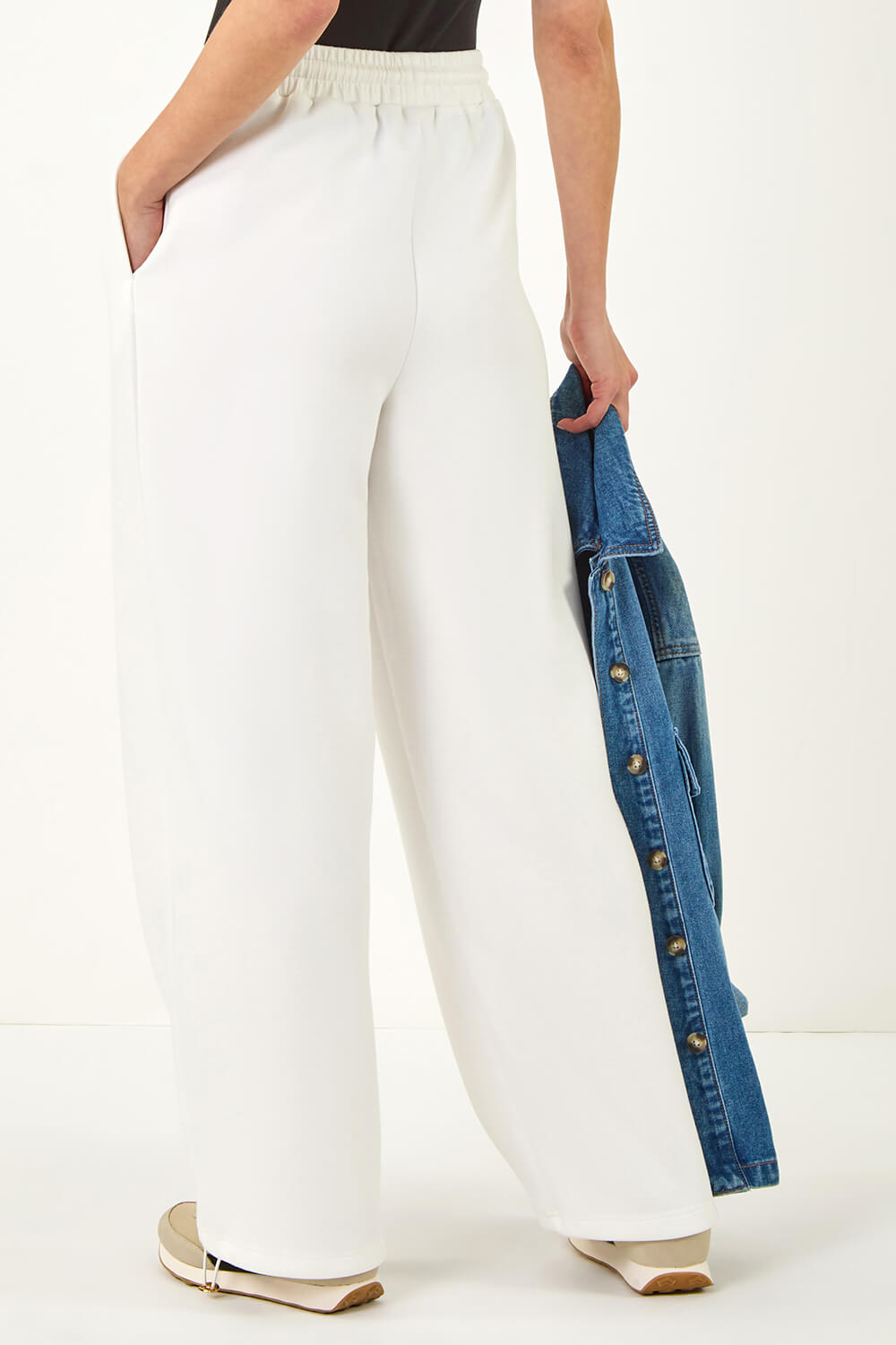 White Dusk Soft Wide Leg Stretch Trouser, Image 4 of 5