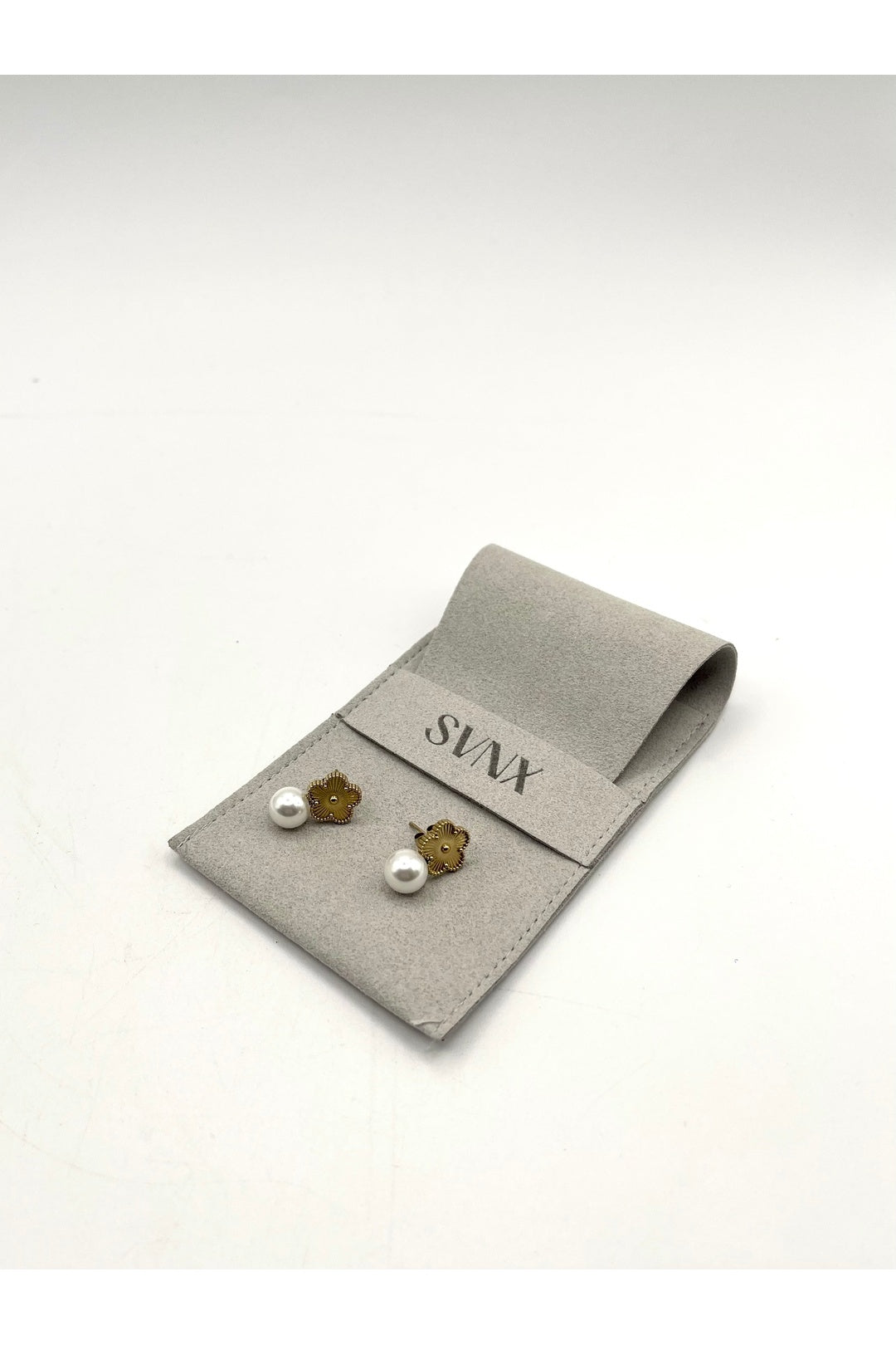 Gold Floral Pearl Stud Earrings in Gold, Image 2 of 4