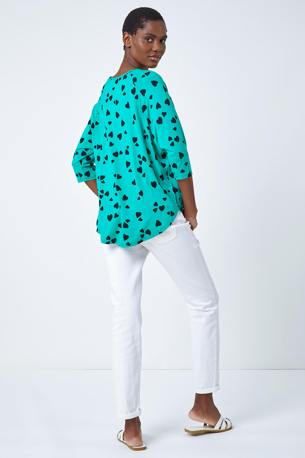 Green Heart Print Blouson Top, Image 4 of 5