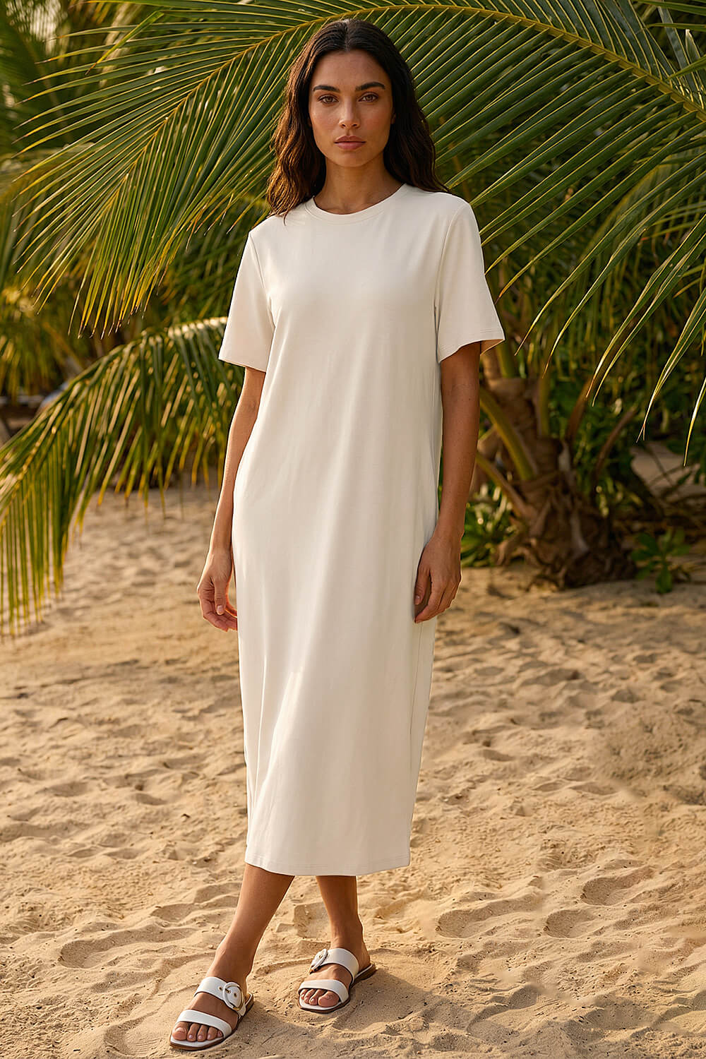 Cream  Jersey Stretch Midi Dress, Image 1 of 4