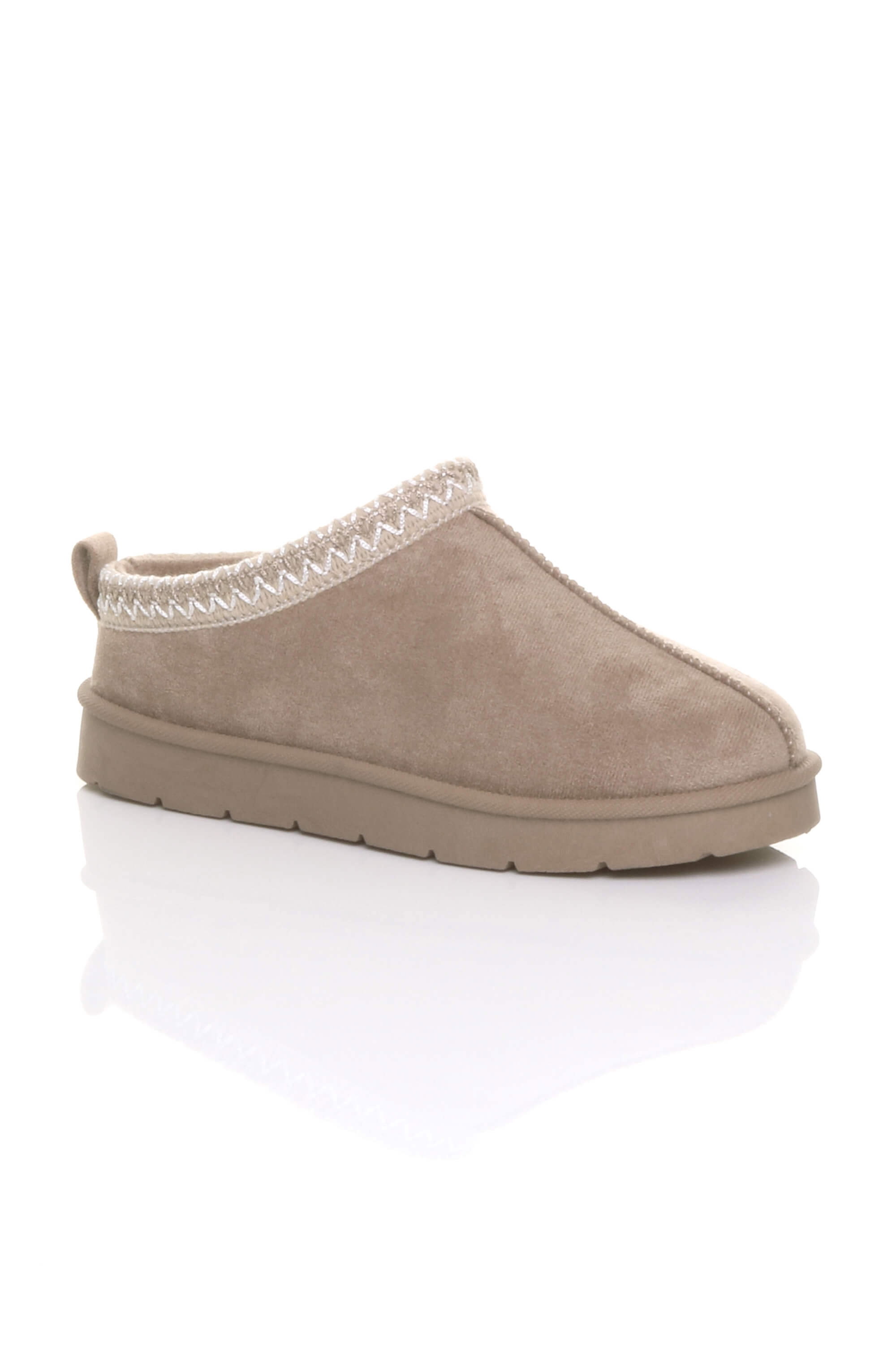 Beige Faux Fur Lined Comfy Aztec Embroidered Ultra Mini Booties Slippers, Image 5 of 6