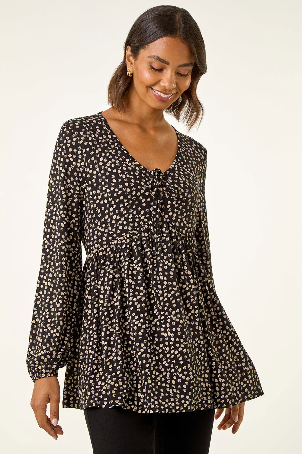 Black Printed Snit Jersey Top, Image 1 of 6