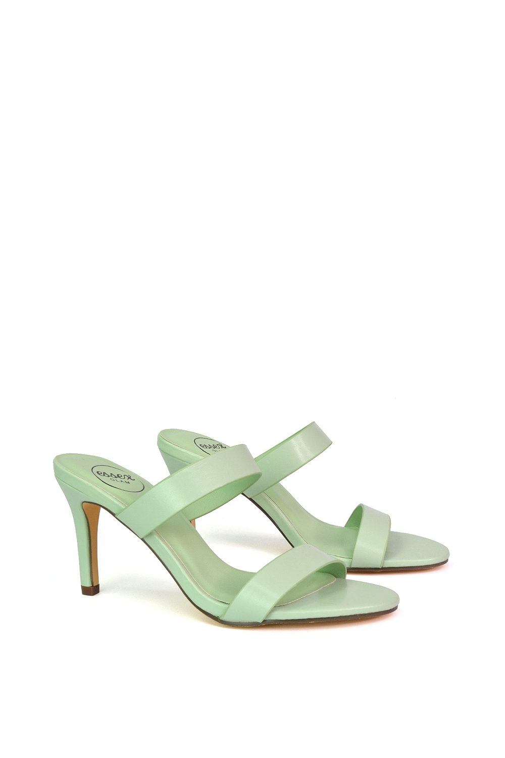 Green XY LONDON Green 'Wolf' Round Toe Double Strap Stiletto High Heel Mule Sandals, Image 3 of 5