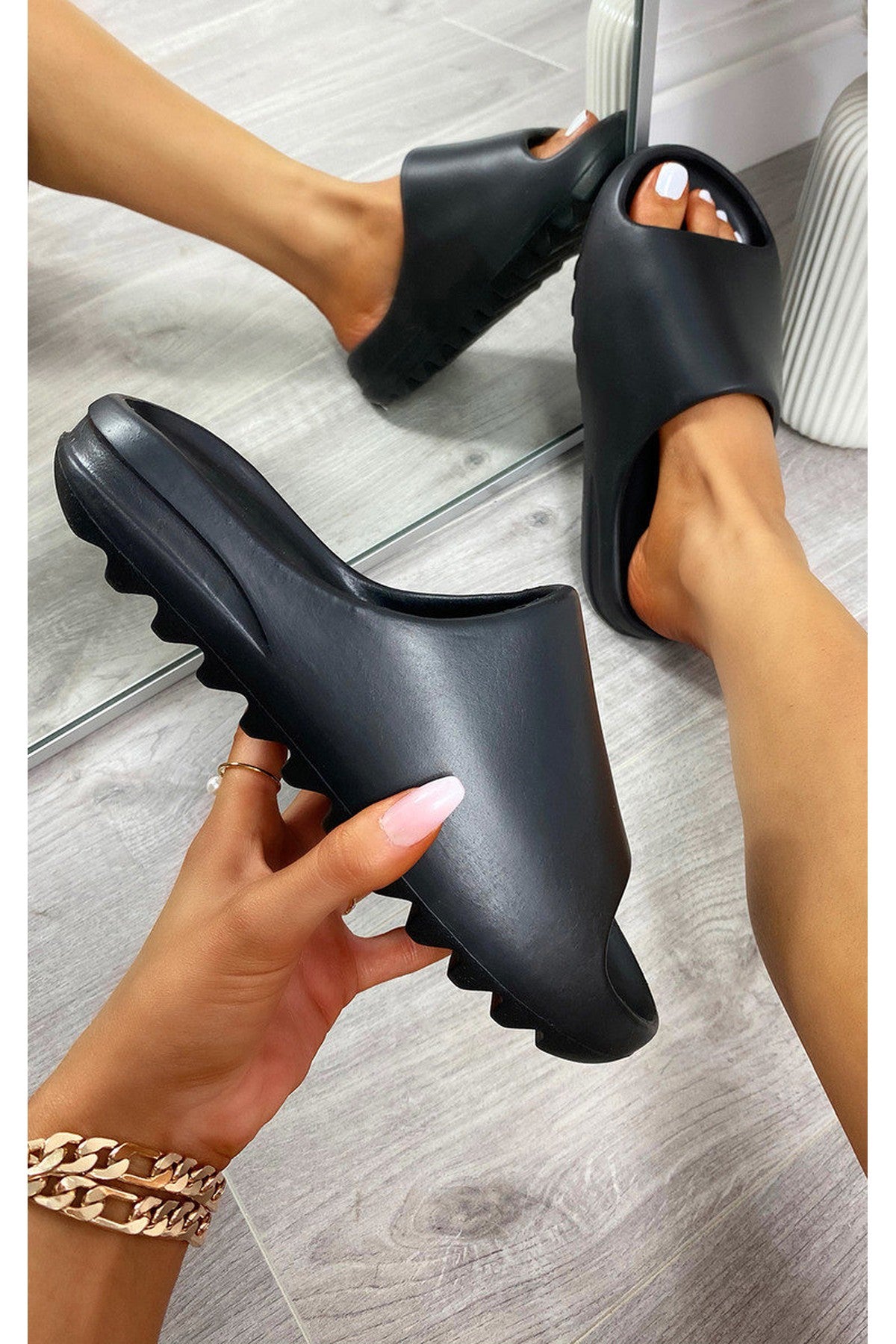 Black iKrush Black Lou Slip On Sandals, Image 1 of 8