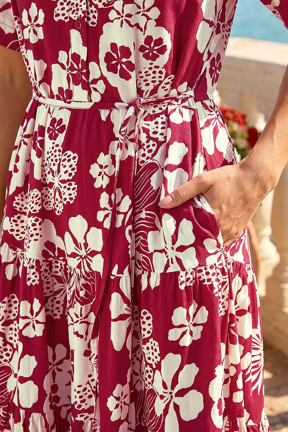 Red Petite Floral Shirt Dress, Image 5 of 4