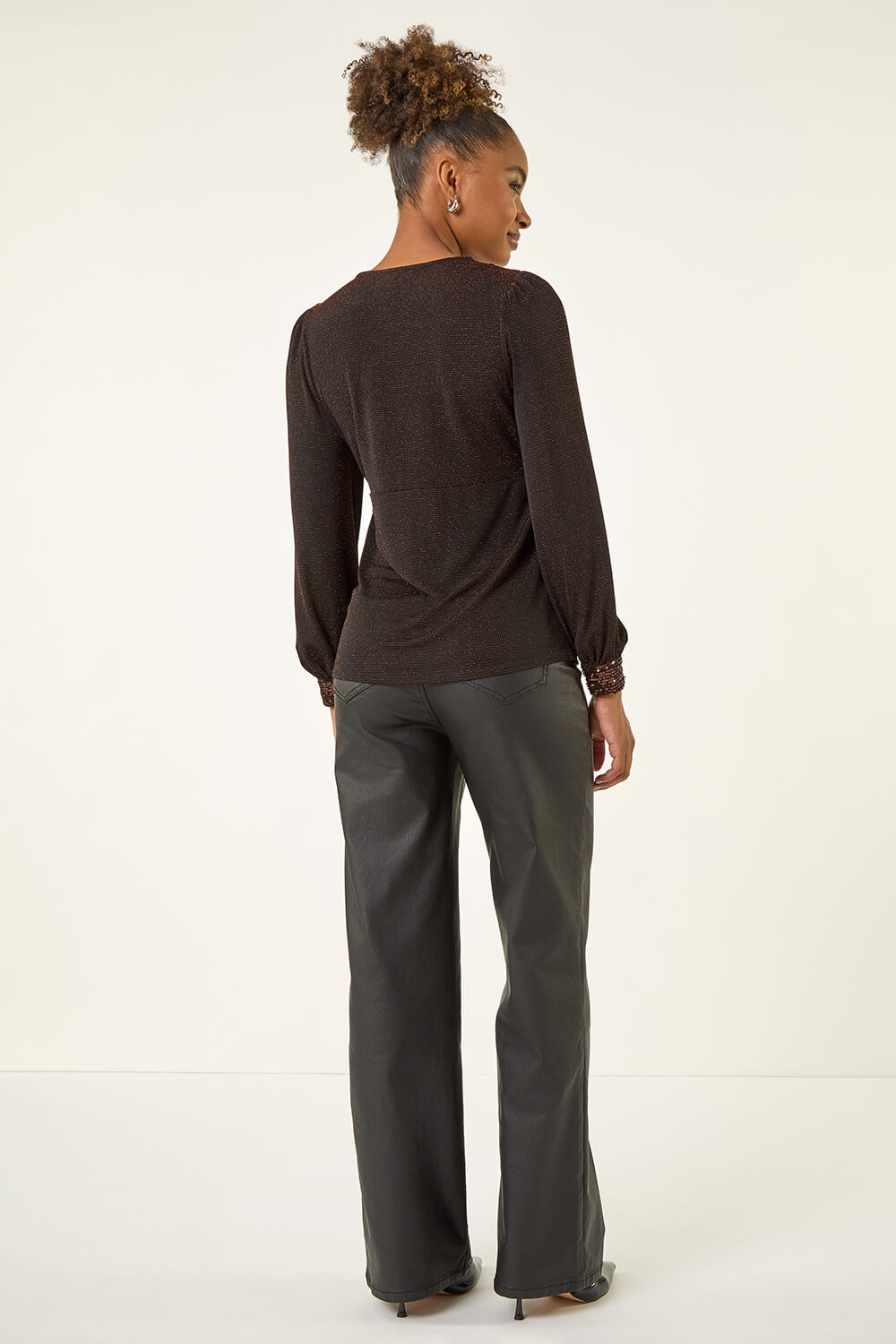 Bronze Shimmer Sequin V-Neck Top, Image 5 of 5