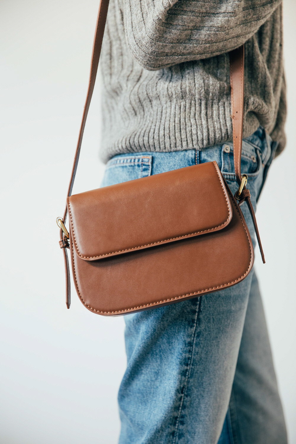 Brown Rounded Bag in Brown -2 Straps, Image 1 of 2
