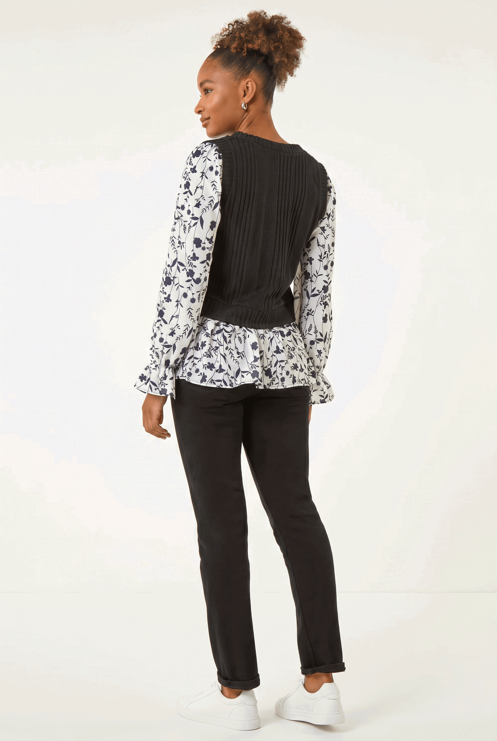 Black Floral Mock Shirt Jumper, Image 5 of 5
