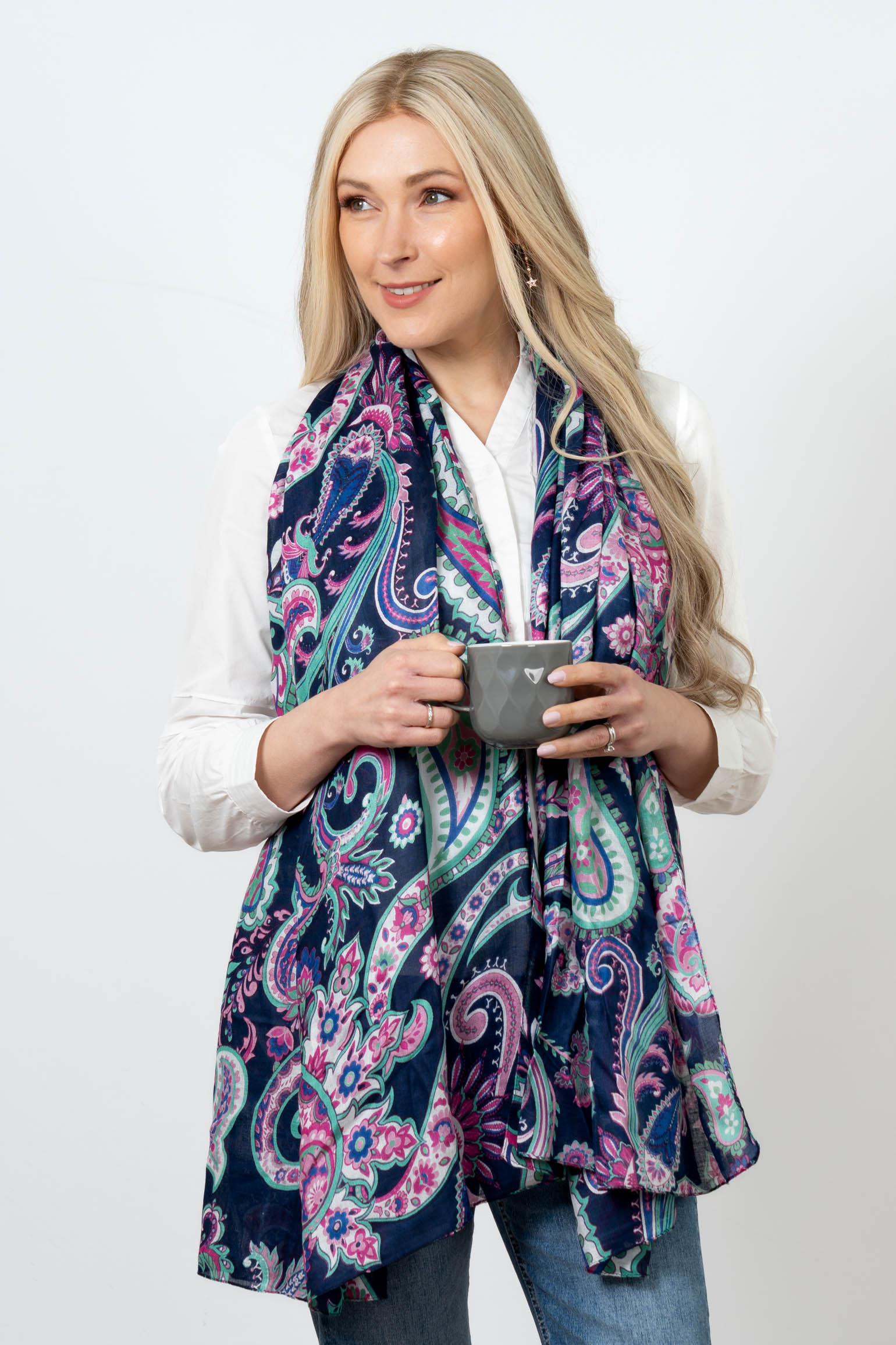 Purple Paisley Print Lightweight Scarf