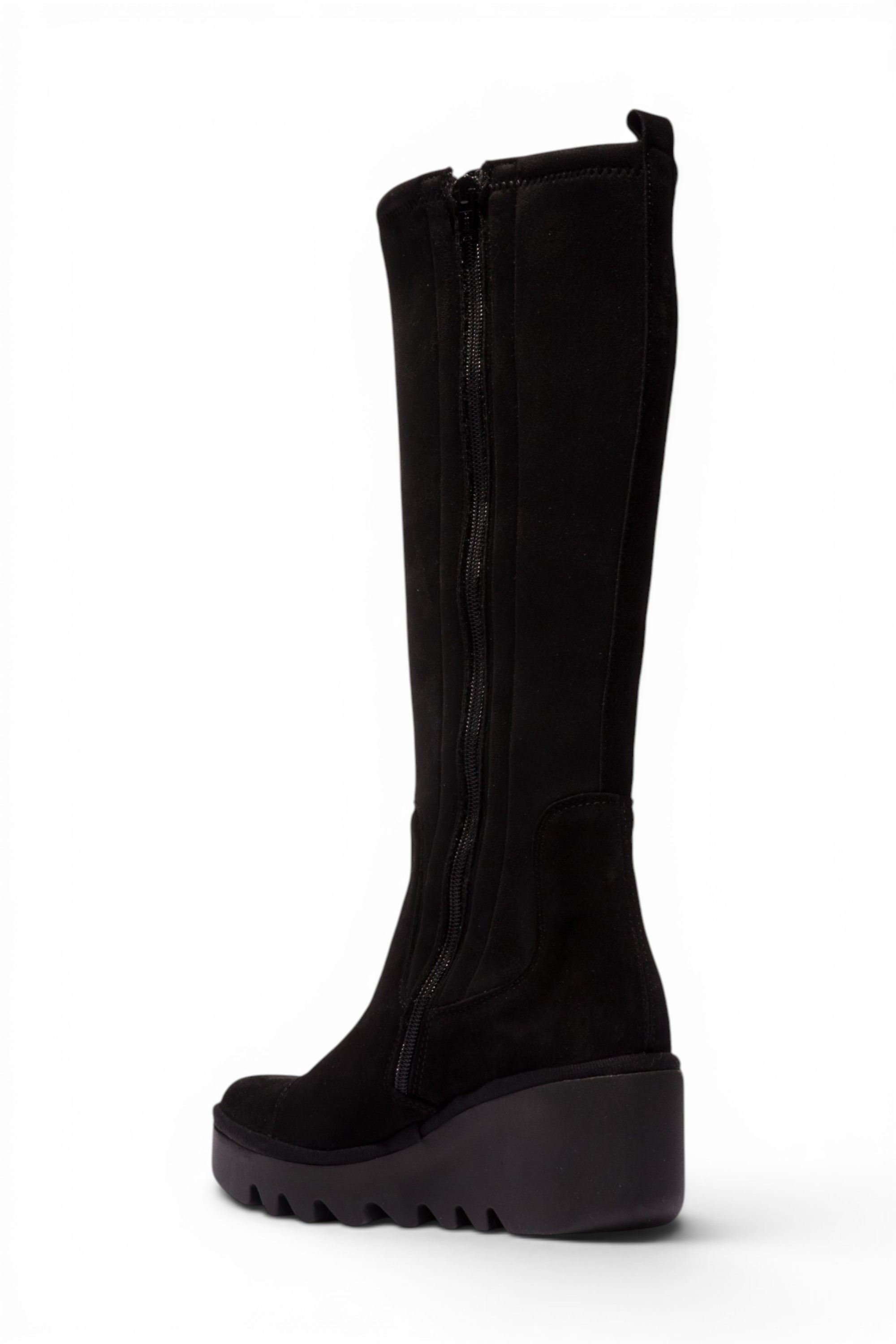 Charcoal Womens Leather High Wedge Boots-BUDI603, Image 4 of 5