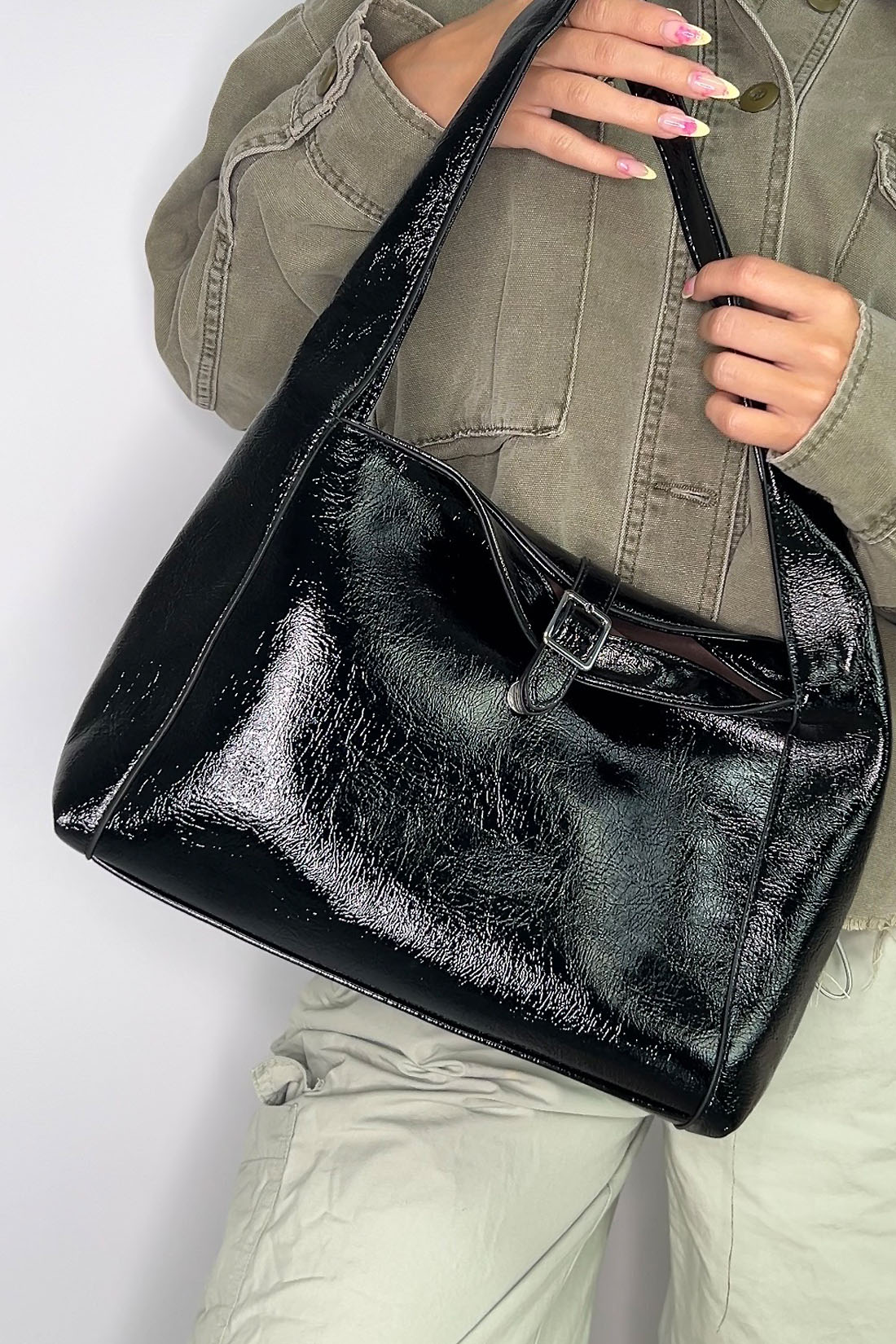 Black Classic Sleek Shoulder Bag, Image 4 of 4