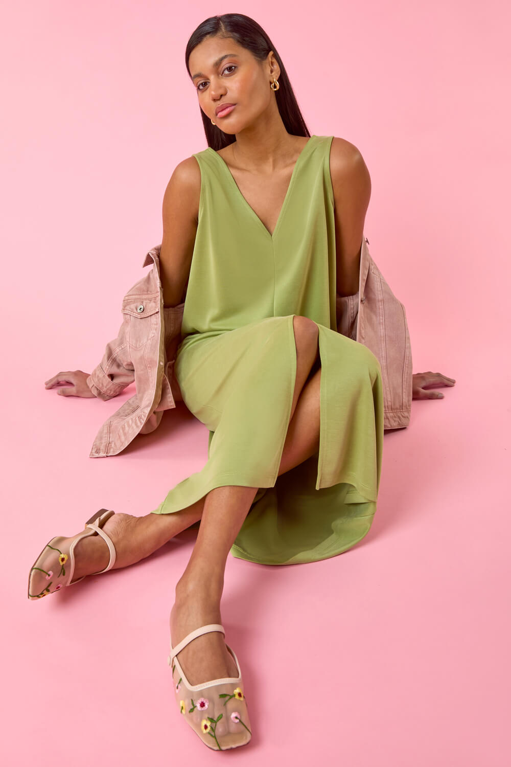 green dress with sandals Green 3d Flower Leather Mini Dress main image 0
