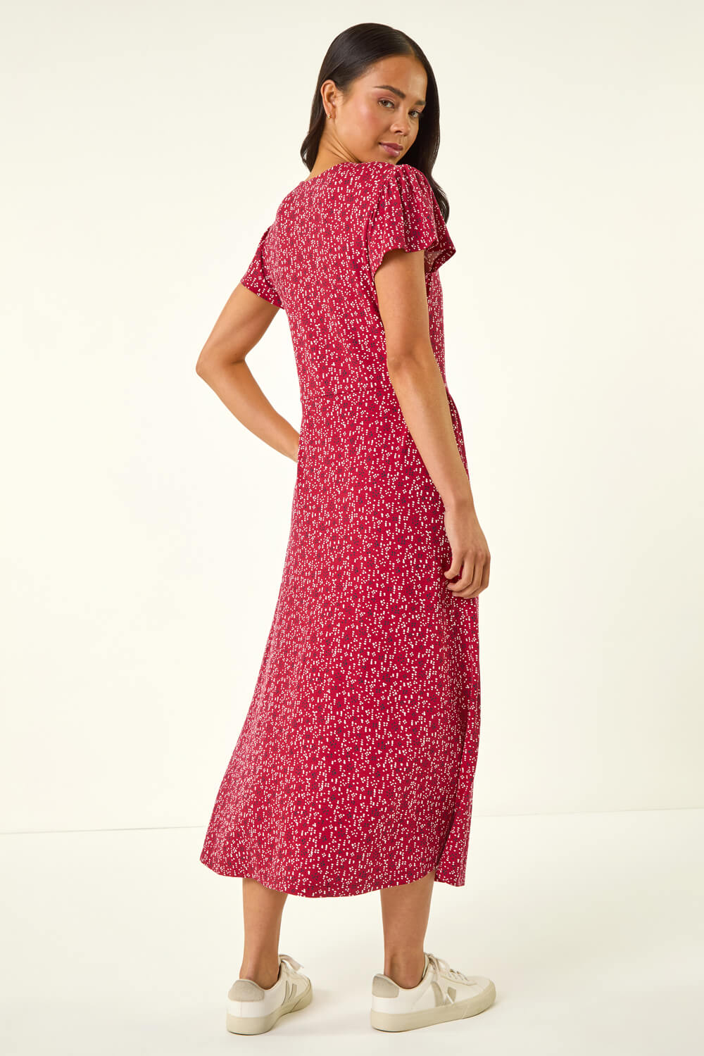 Red Petite Abstract Spot Midi Dress, Image 4 of 5