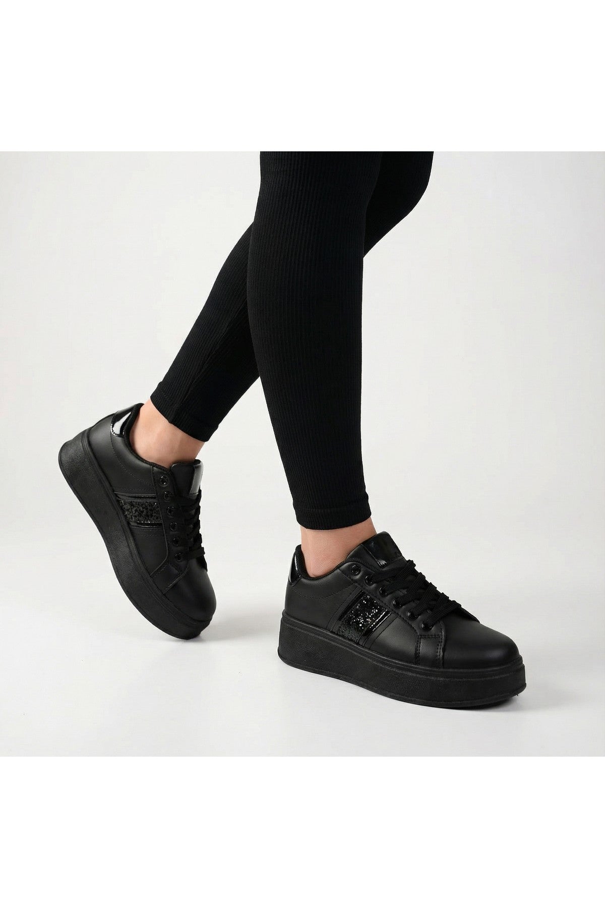 Black iKrush Black Malina Chunky Platform Glitter Detail Trainers, Image 2 of 8