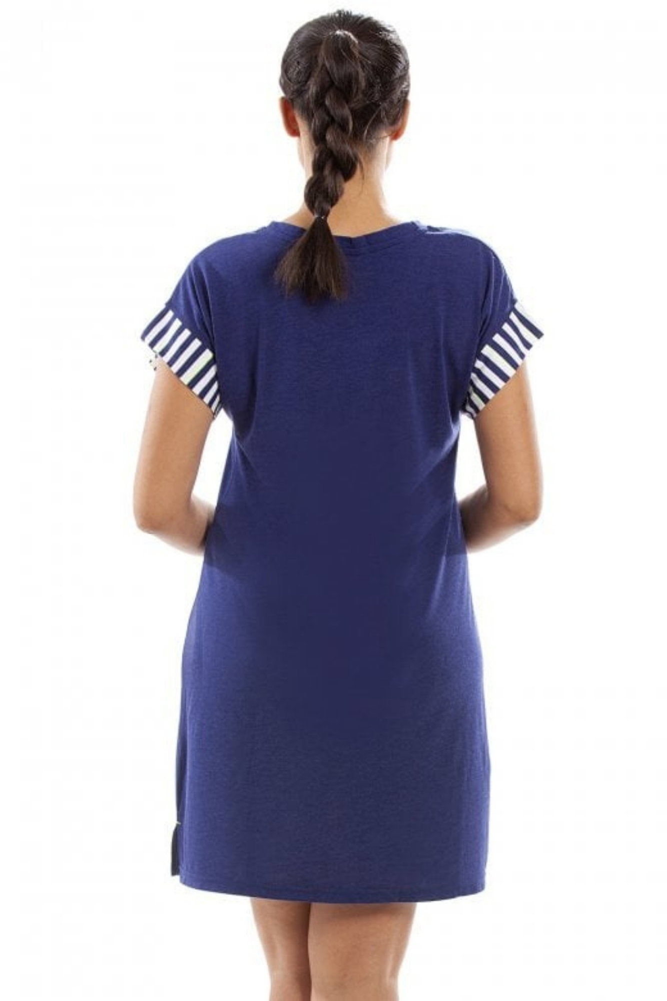 Navy Camille Lingerie Navy Short Sleeve Plain Nightshirt With Heart Motif, Image 4 of 4