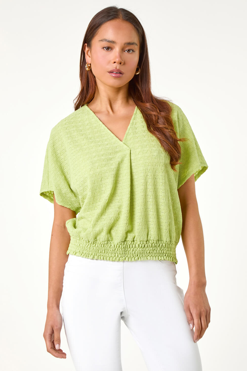 Sage Petite Textured Shirred V-Neck Stretch Top, Image 5 of 5