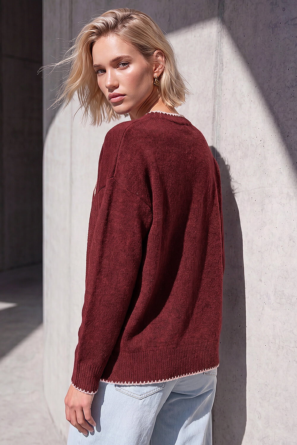 Burgundy Sunday Slogan Knit Jumper, Image 4 of 4