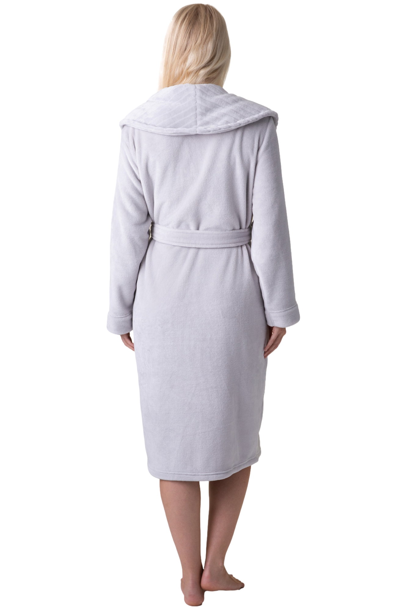 Light Grey Camille Lingerie Light Grey Supersoft Fleece Ribbed Collar Robe, Image 7 of 8