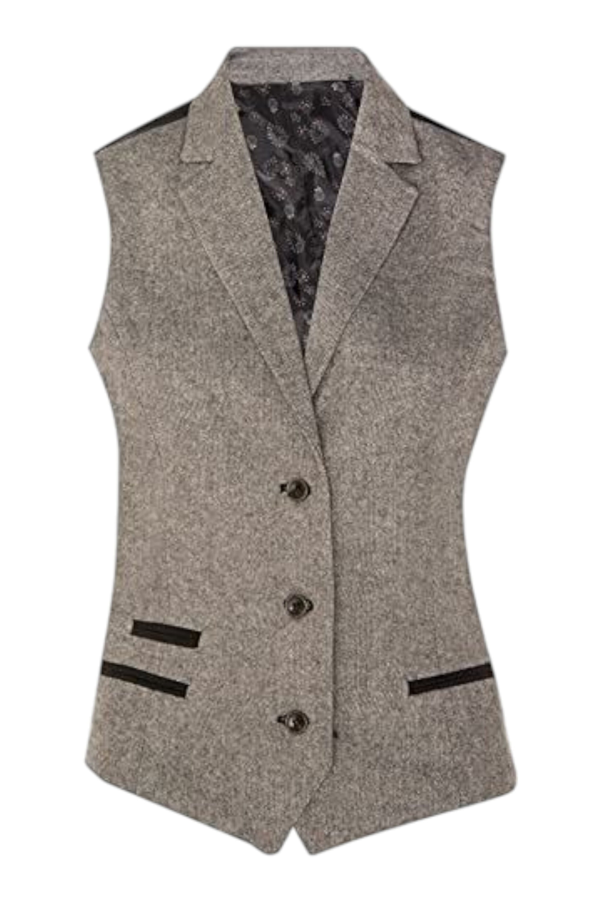 Light Grey Tweed 1920s Herringbone Light Grey Waistcoat, Image 1 of 5