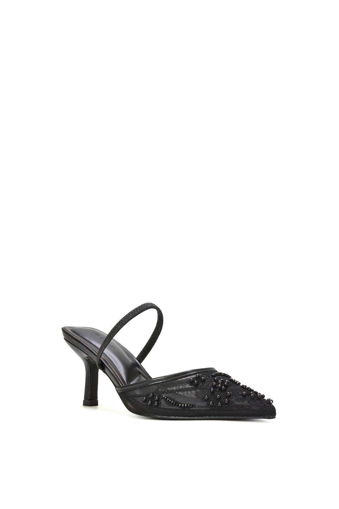 Black Embroidered Slingback Mesh Court Shoes, Image 2 of 6