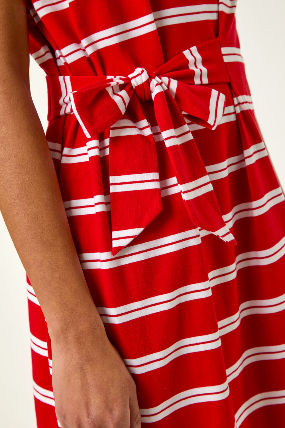 Red Stripe Tie Side Stretch Midi Dress, Image 6 of 5