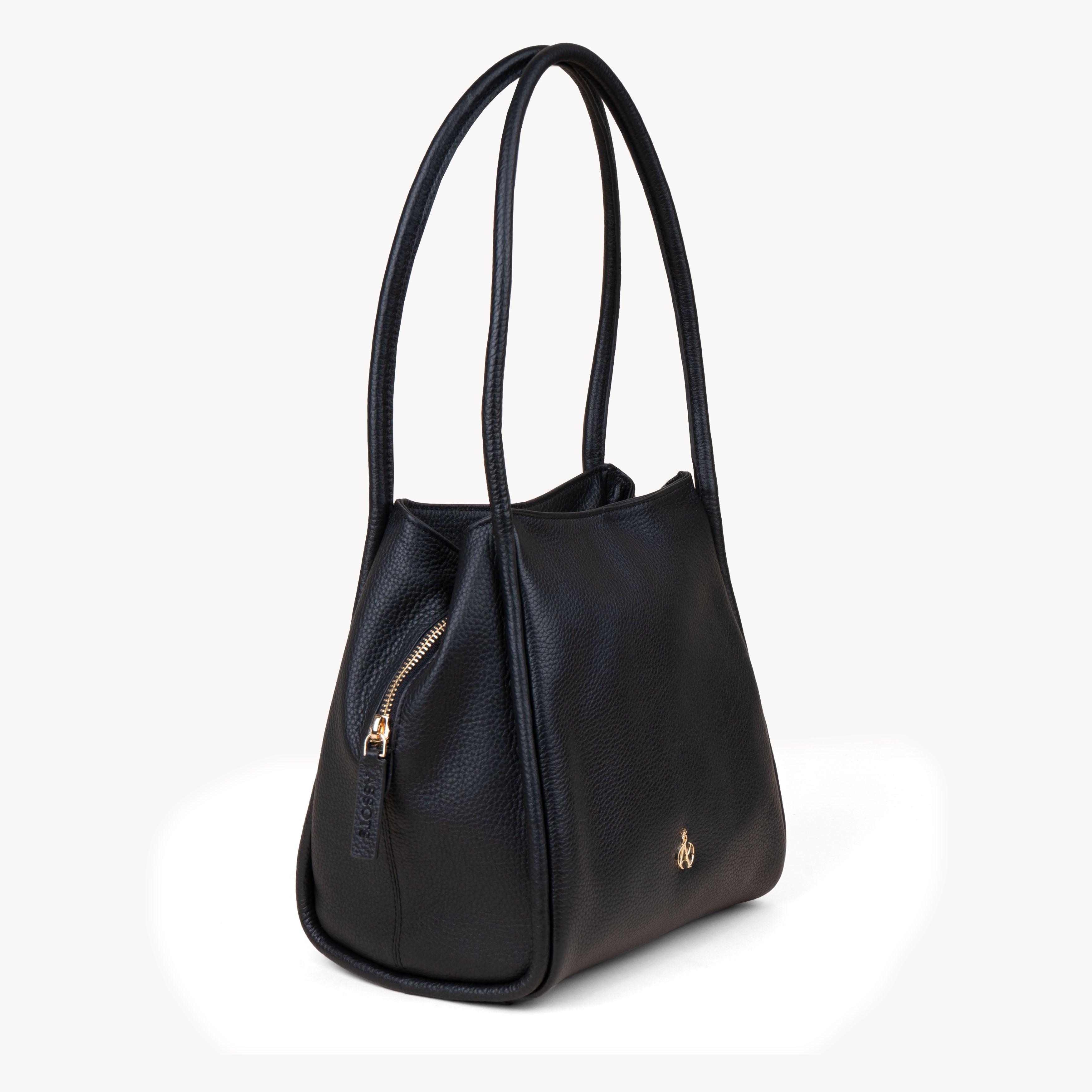 Black 'DEBBIE' Pebble Grain Real Leather Shoulder Bag, Image 2 of 5