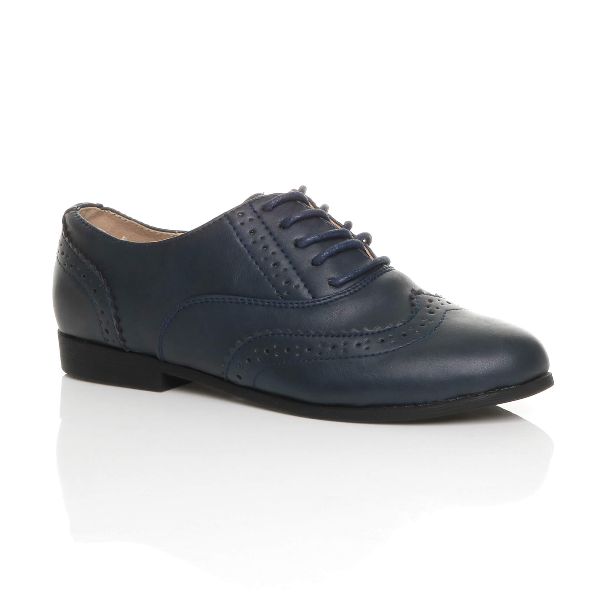 Navy Blue AJVANI Navy Blue Flat Lace Up Oxfords Brogues, Image 1 of 6