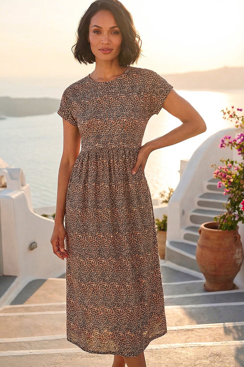 Biscuit Dusk Leopard Print Midi Stretch Dress, Image 4 of 4