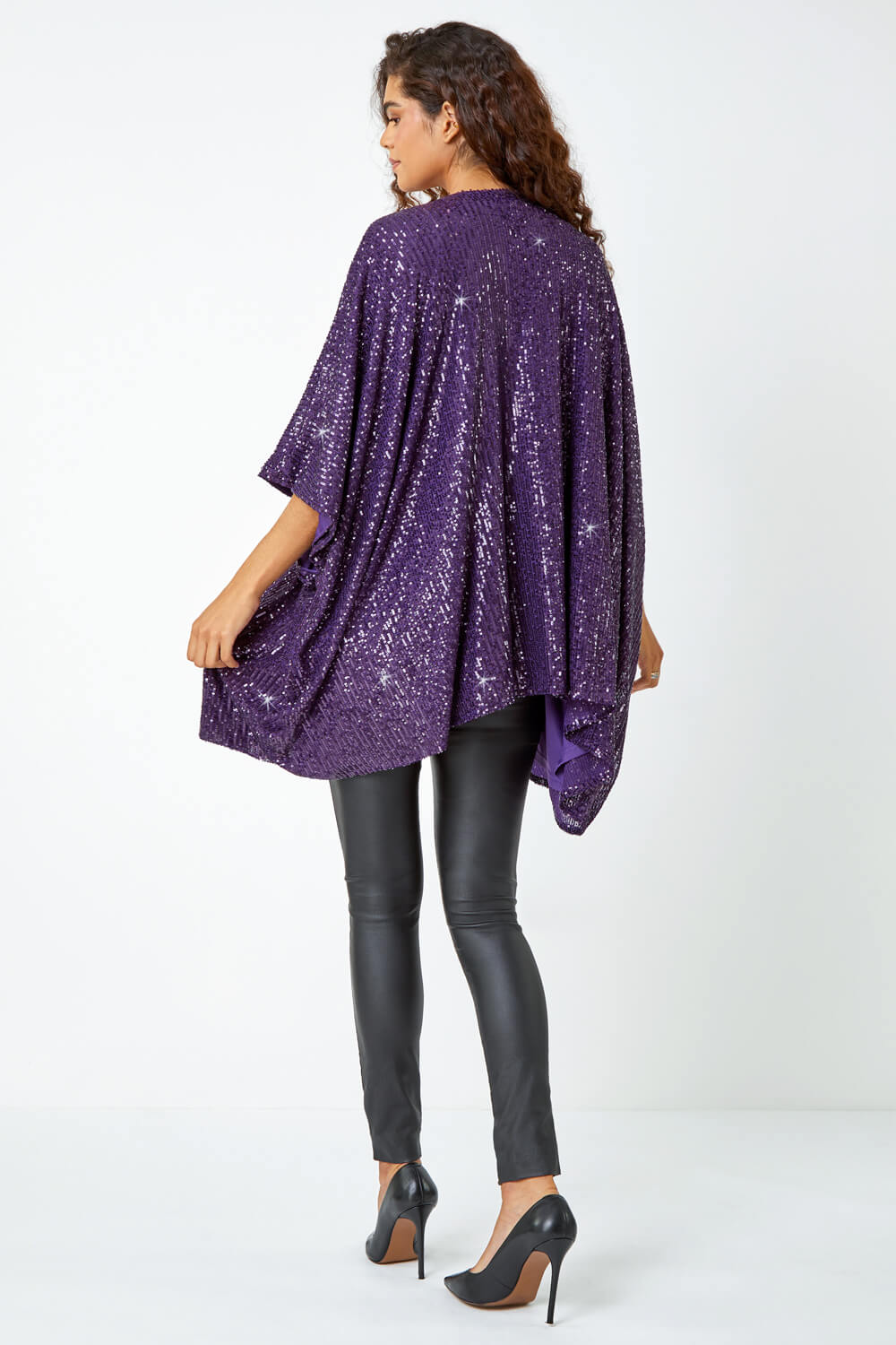 Purple One Size Embellished Sequin Cape Jacket, Image 4 of 5