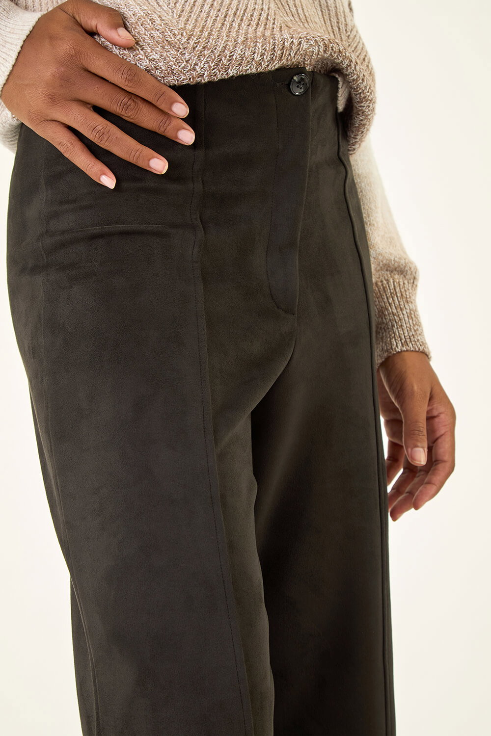 Black Soft Faux Suede Trousers, Image 6 of 5