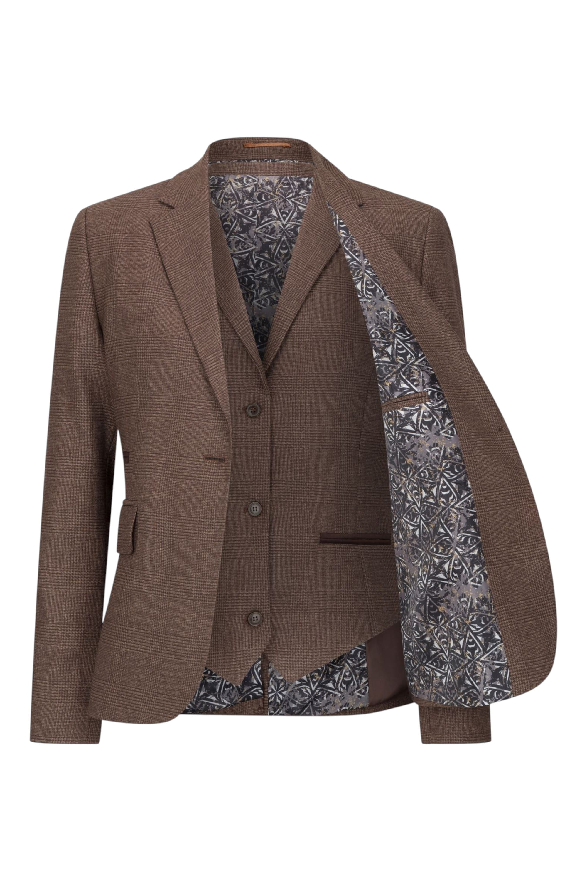 Brown Infinity Leather Brown 3-Piece Prince of Wales Check Suit, Image 4 of 8